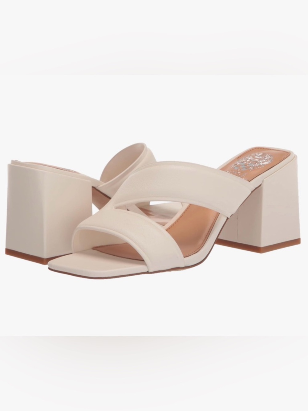 Vince Camuto Vanilla Cream Double-Strap Block Heel Mules size 12